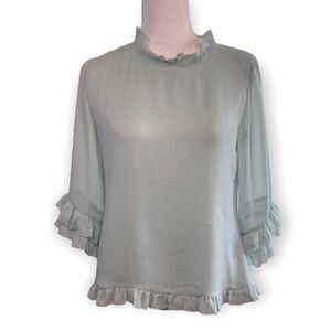 Ann Taylor Womens Green Pullover Blouse Ruffles SZ XS NWOT